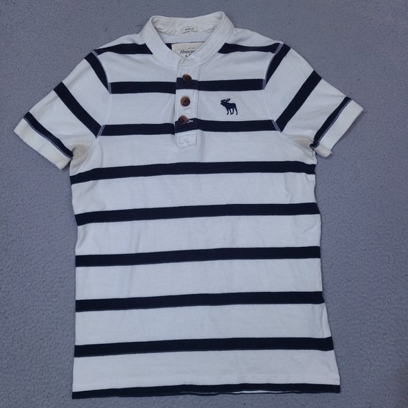 Abercrombie & Fitch Shirt Mens XL Muscle White Blue Striped Henley Preppy y2k - Picture 1 of 15
